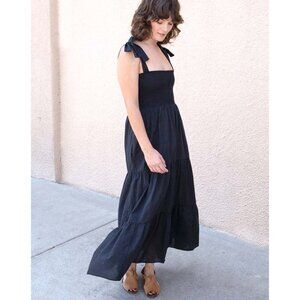 Xírena Black Smocked Cotton Tiered Maxi Dress – Size S
